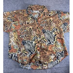 VINTAGE Ms. Caribou Shirt Womens 20W/40 Brown Wild Animal Print Streetwear Y2K